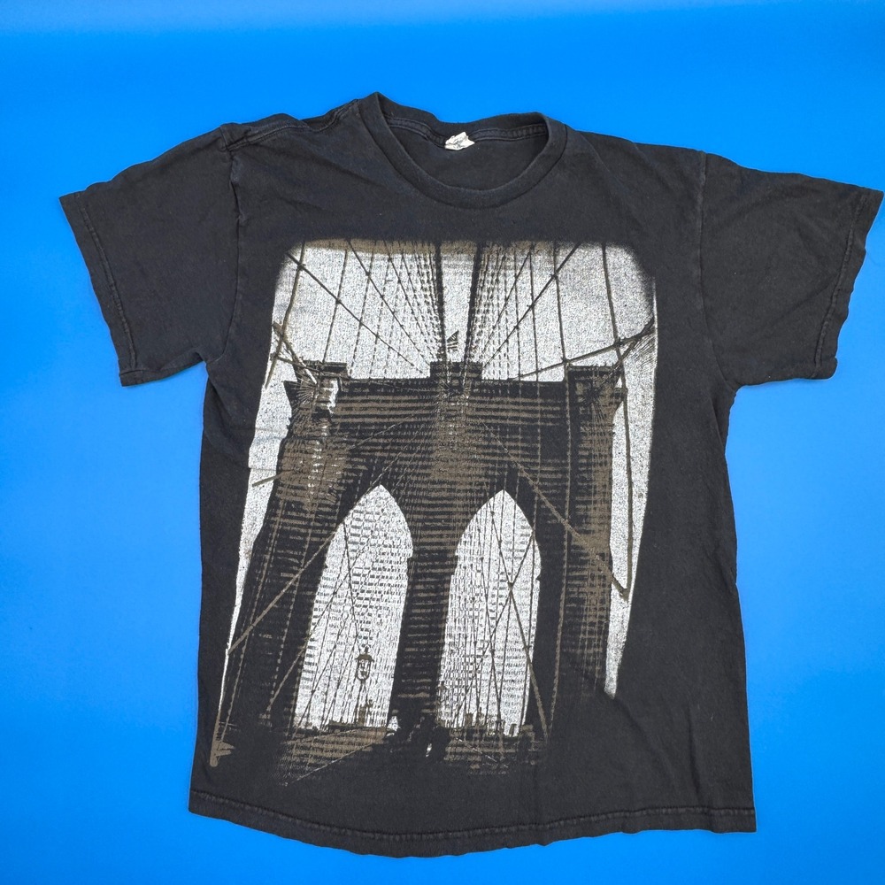 Vintage Delta Pro Weight Black Brooklyn Bridge Graphic T‎ Shirt Men Size M
